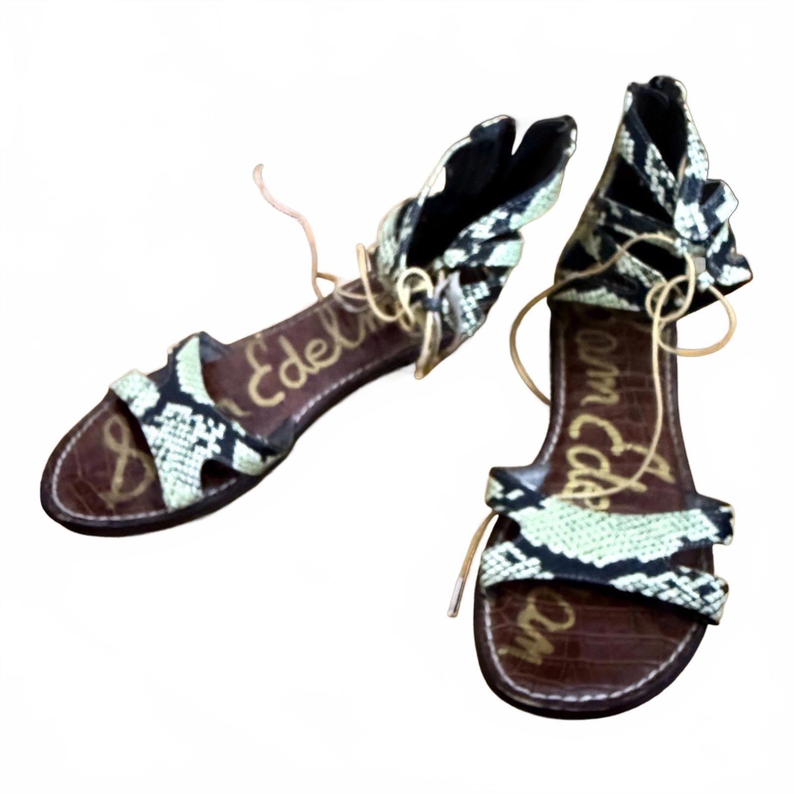 Sam Edelman Green Snakeskin Print Gladiator Sandals