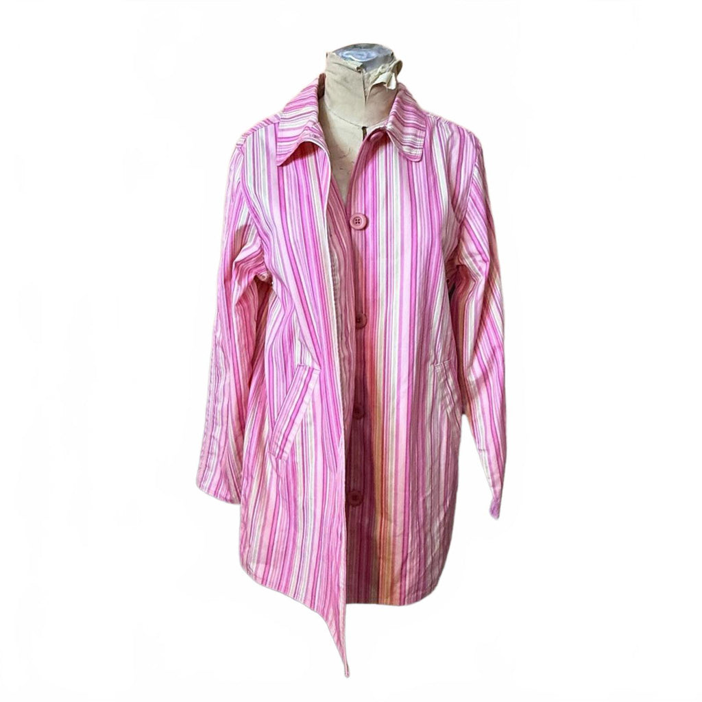 L.L.Bean Pink and White Striped Raincoat Size M