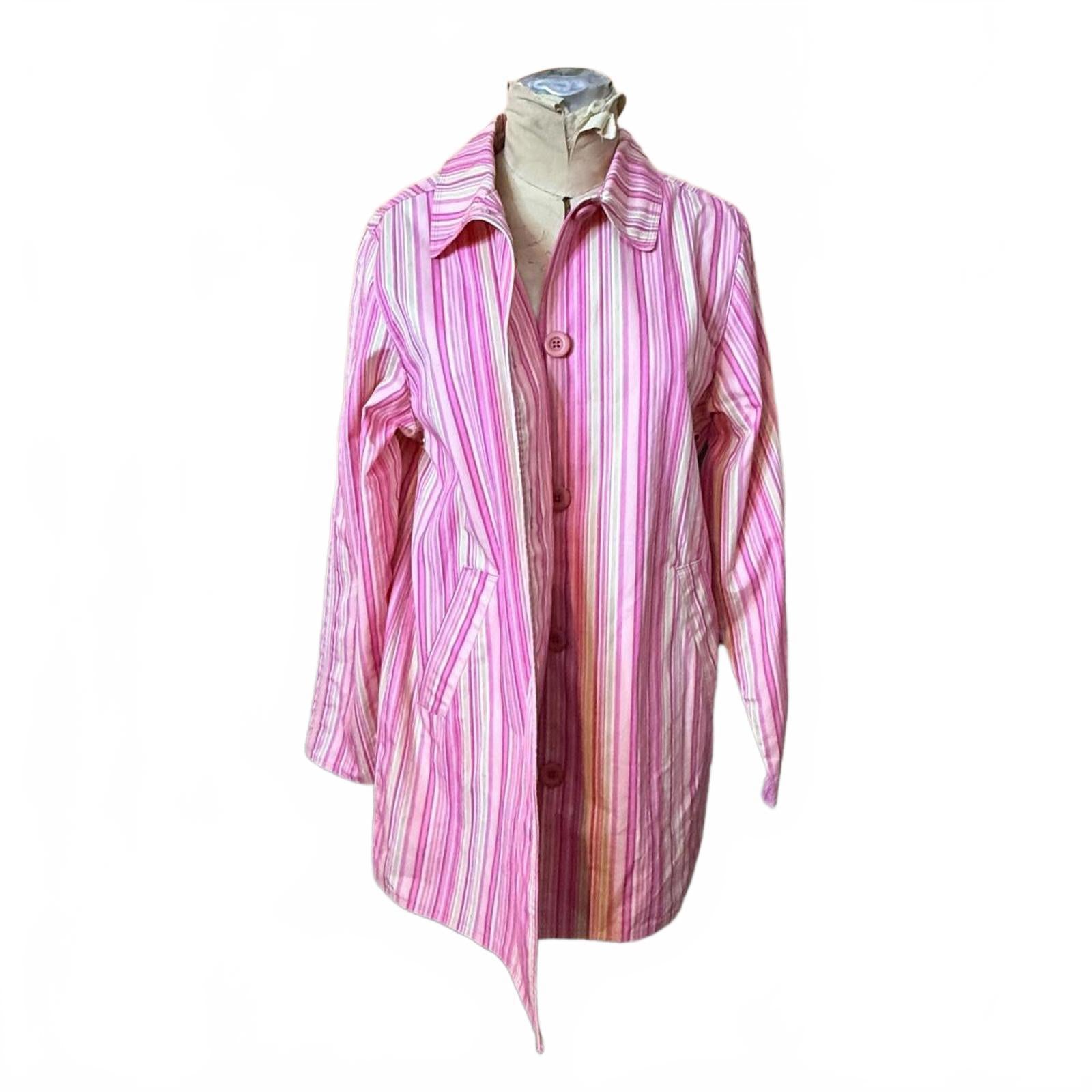 L.L.Bean Pink and White Striped Raincoat Size M