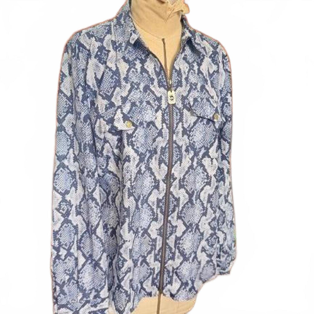 Michael Kors Blue and White Snakeskin Pattern Blouse