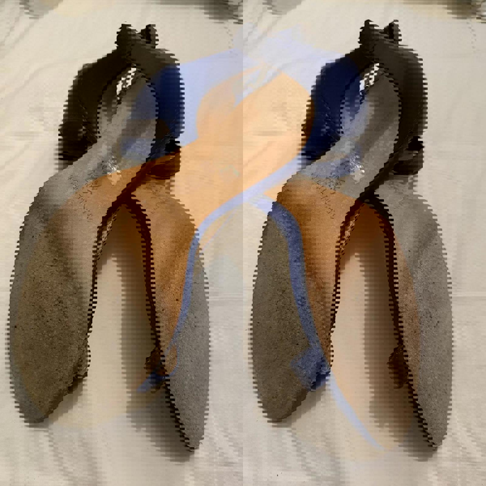 Antonio Melani Navy Blue Leather T-Strap High Heel Sandals