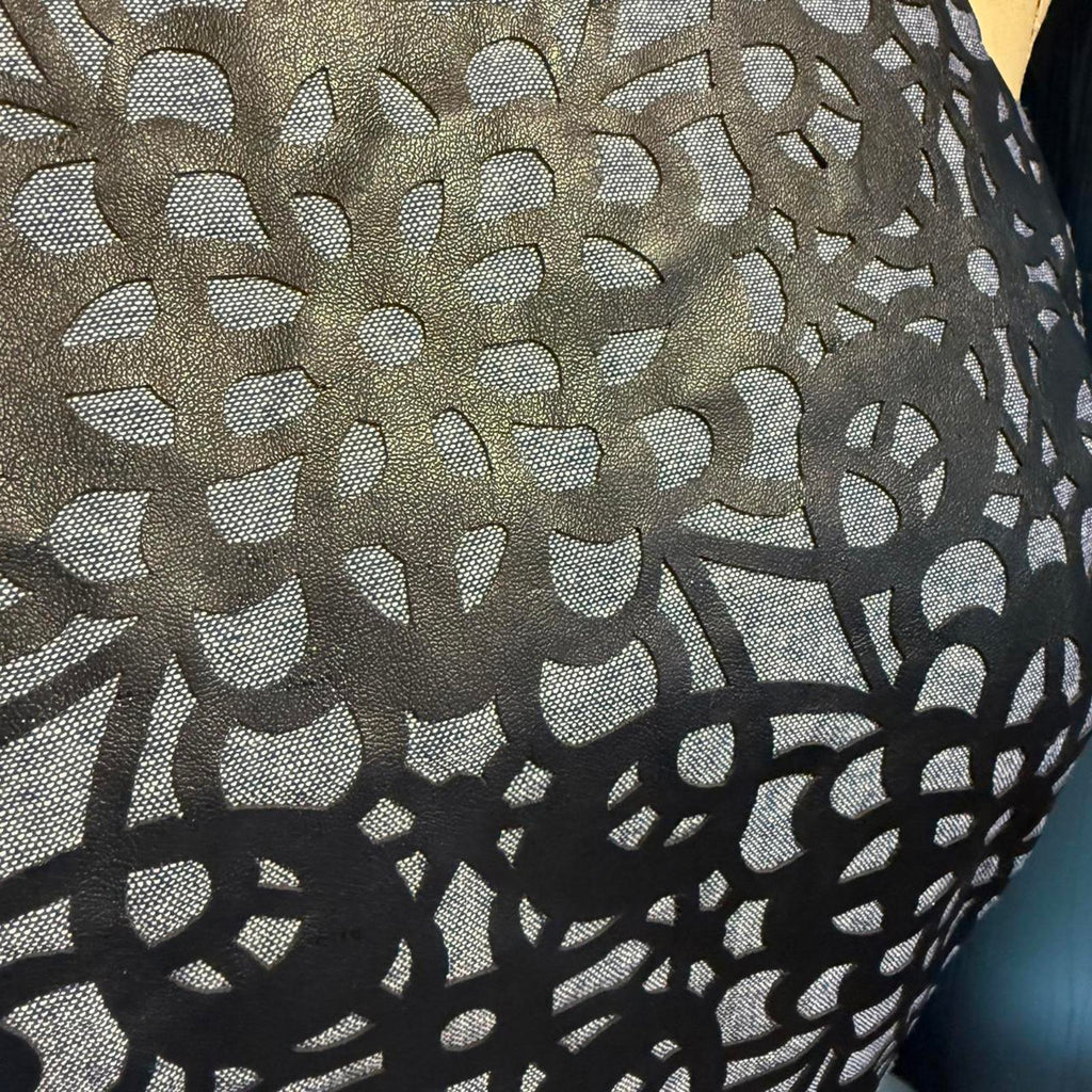 Parker Black and Gray Patterned Halter Dress with Open Back