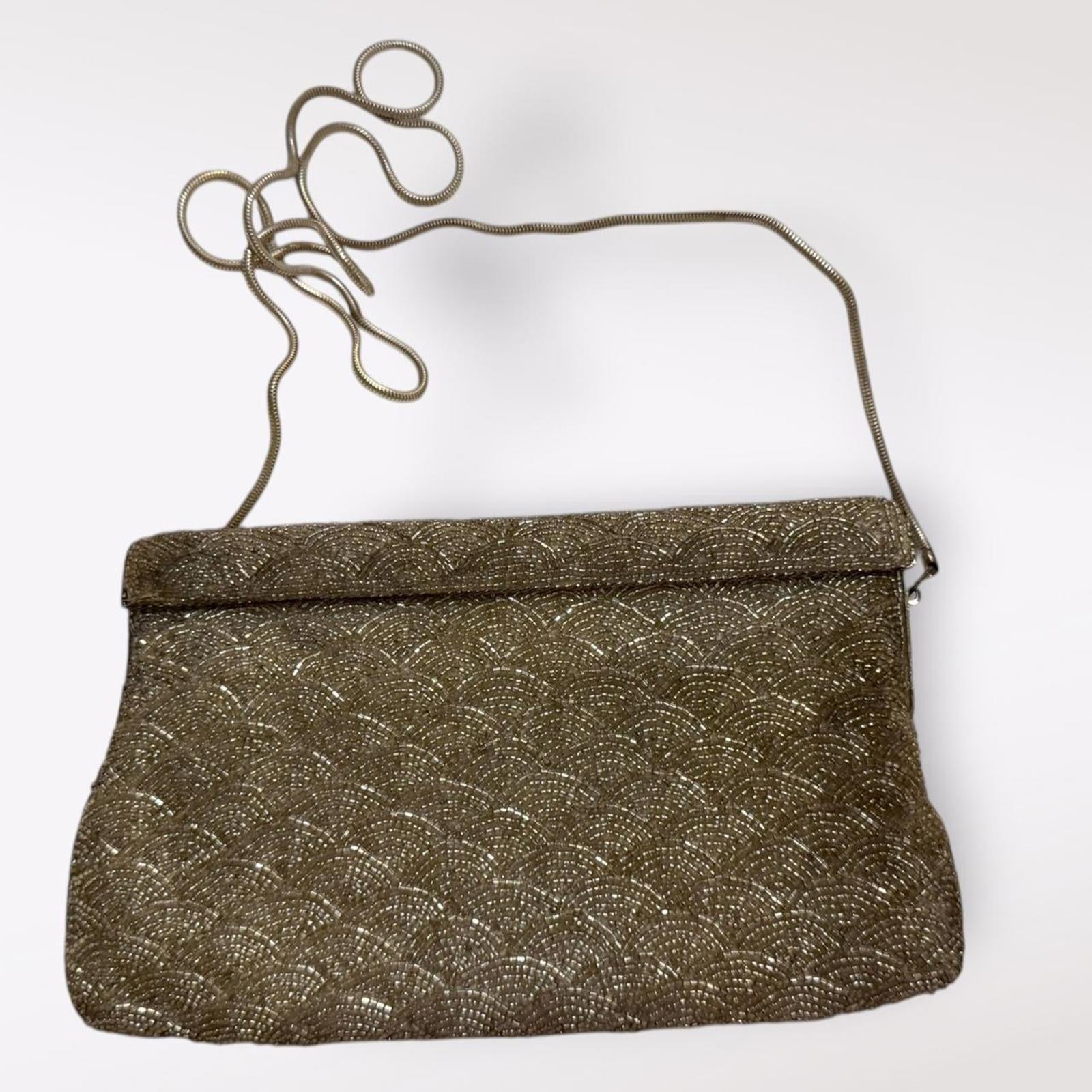 Silver Beaded Clutch Bag