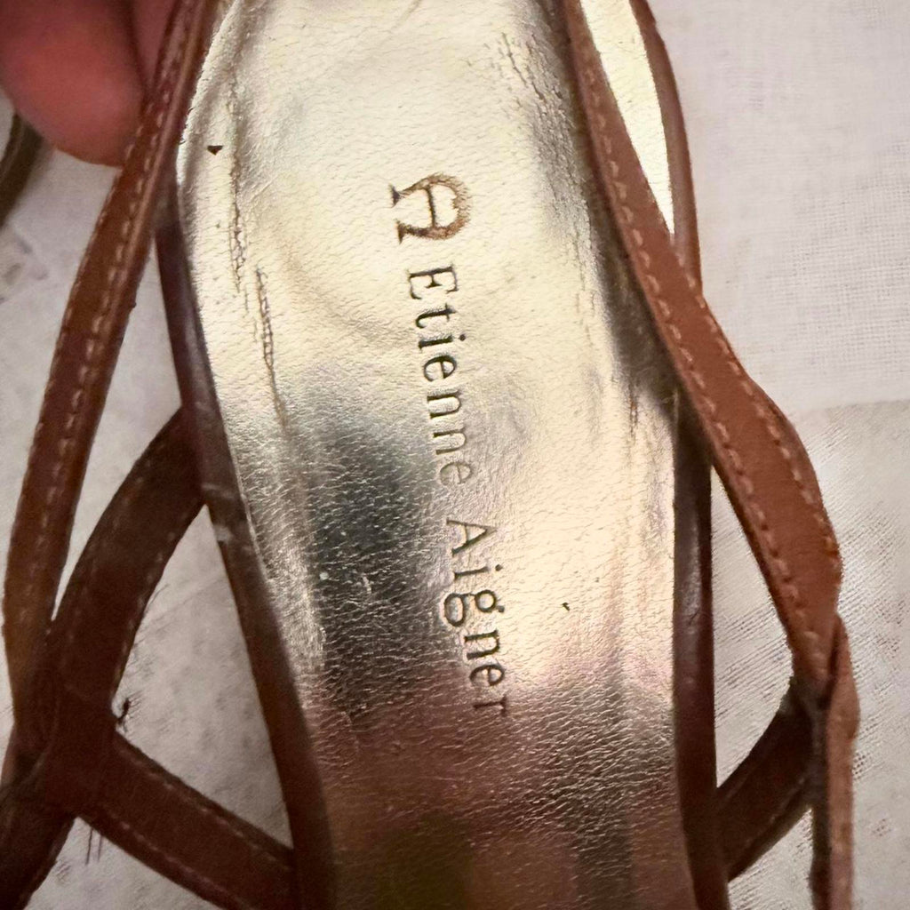 Etienne Aigner Brown Leather Starppy Sandals