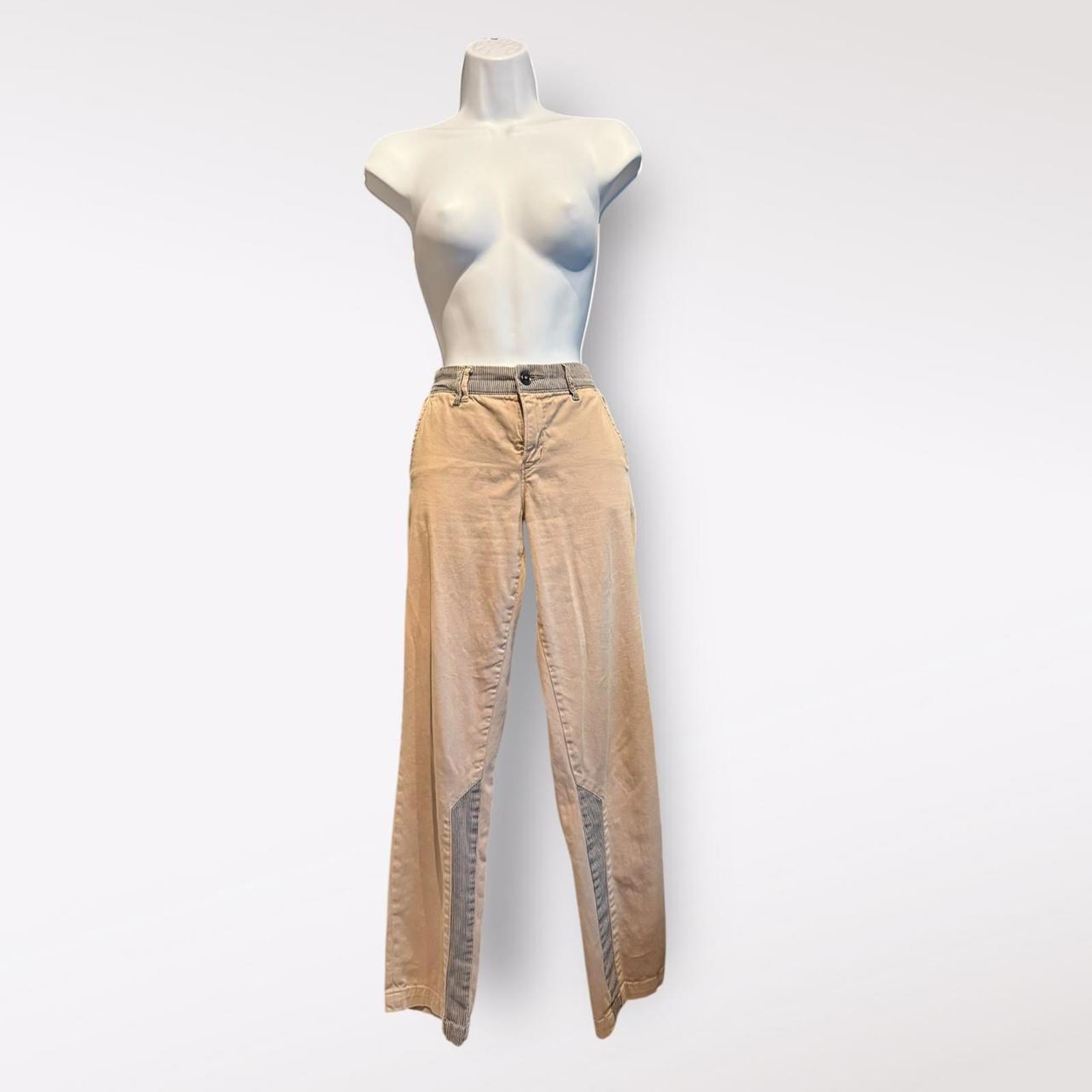 Piloro and the Letterpress Beige Wide Leg Pants with Striped Detail