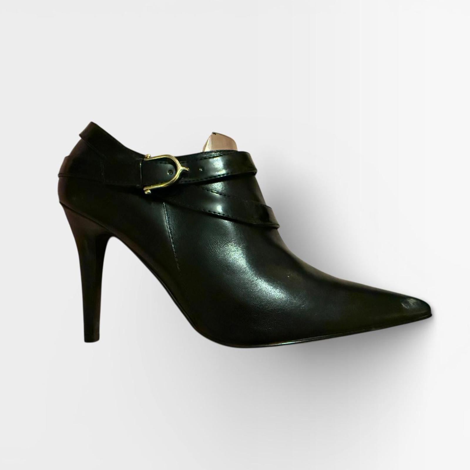 Ralph Lauren Black Leather Pointed Toe High Heel Booties