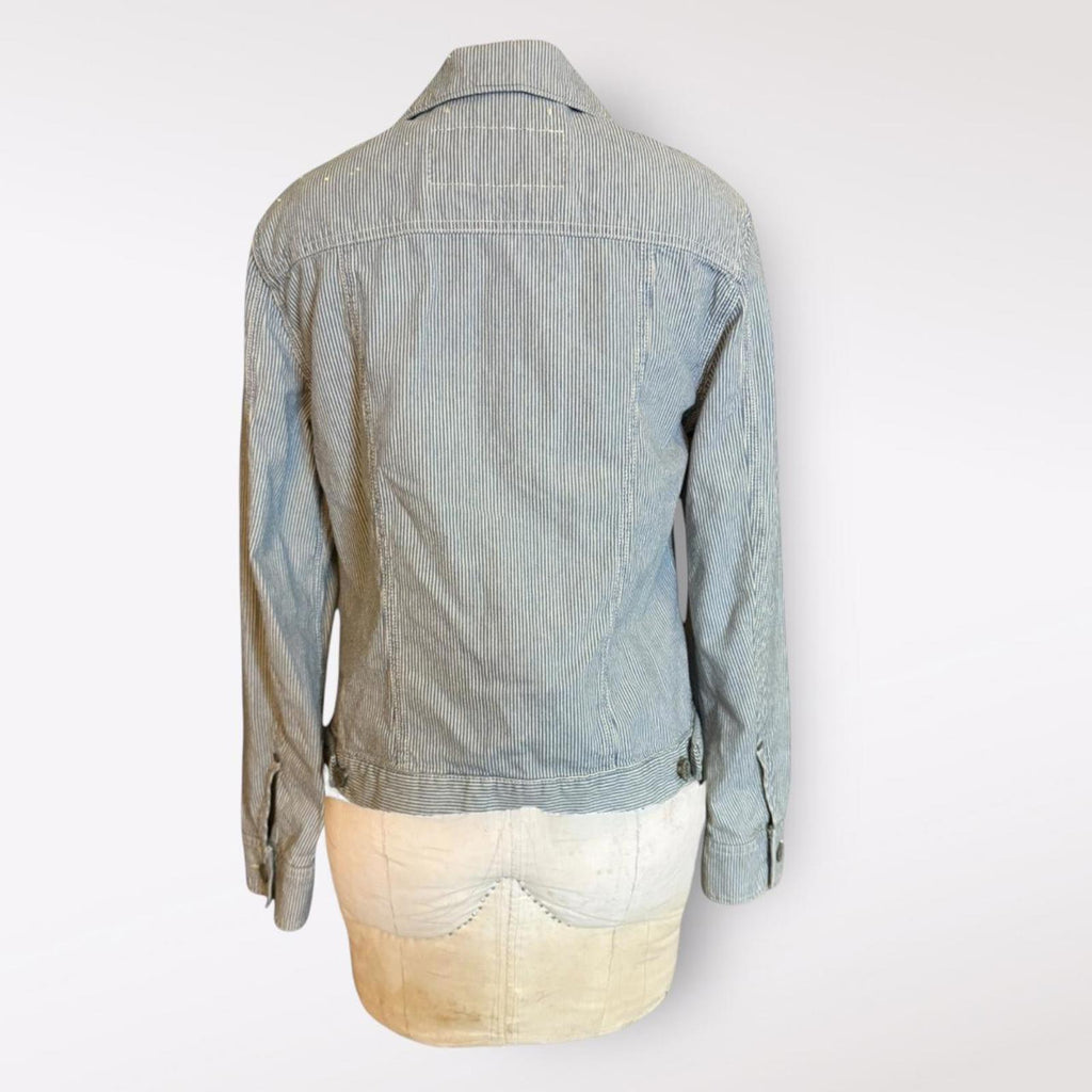 Eddie Bauer Blue and White Striped Denim Jacket