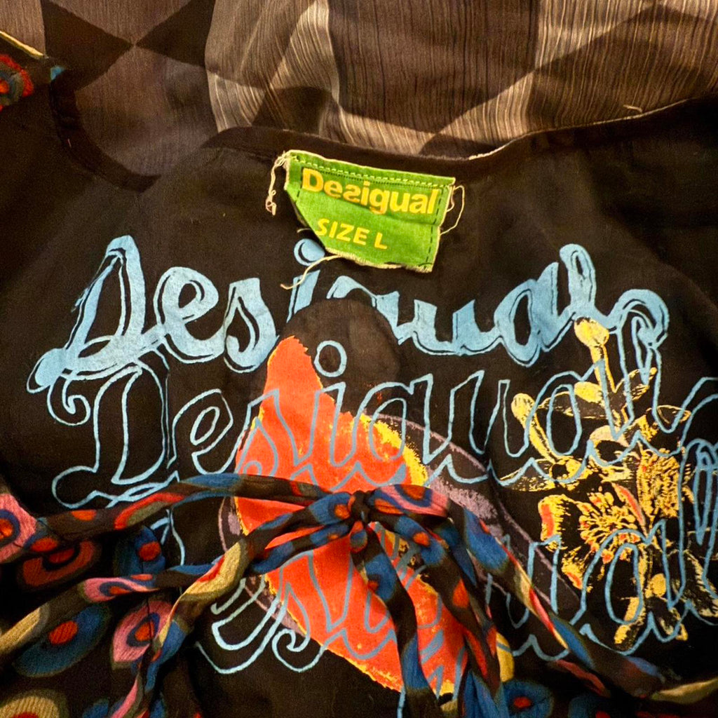 Desigual Multicolored Long Sleeve Blouse with Tie Front