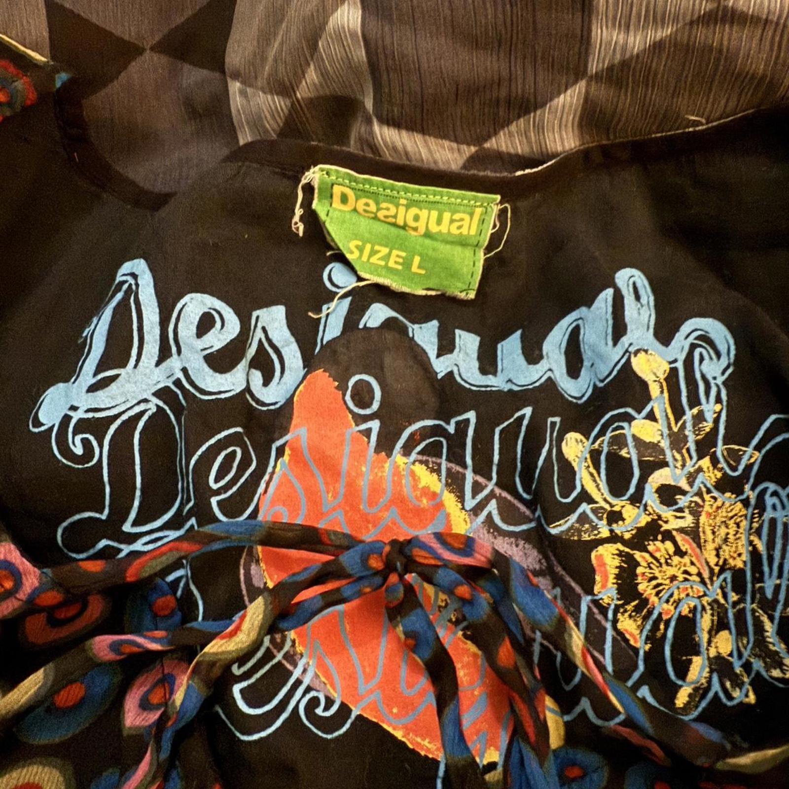 Desigual Multicolored Long Sleeve Blouse with Tie Front