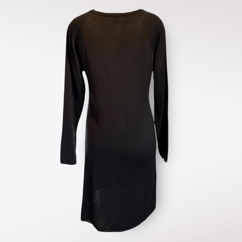 Ghost Black Long Sleeve V-Neck 100% Merino Wool Knit Dress
