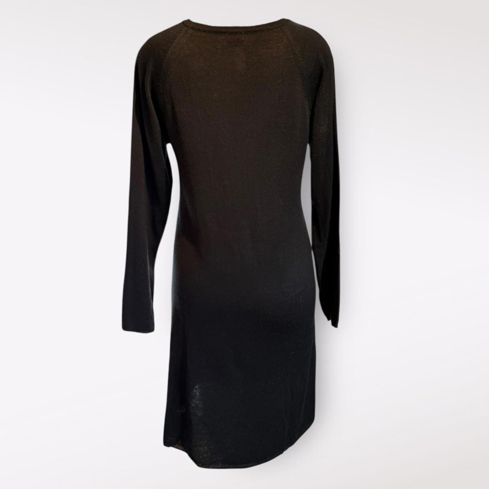 Ghost Black Long Sleeve V-Neck 100% Merino Wool Knit Dress