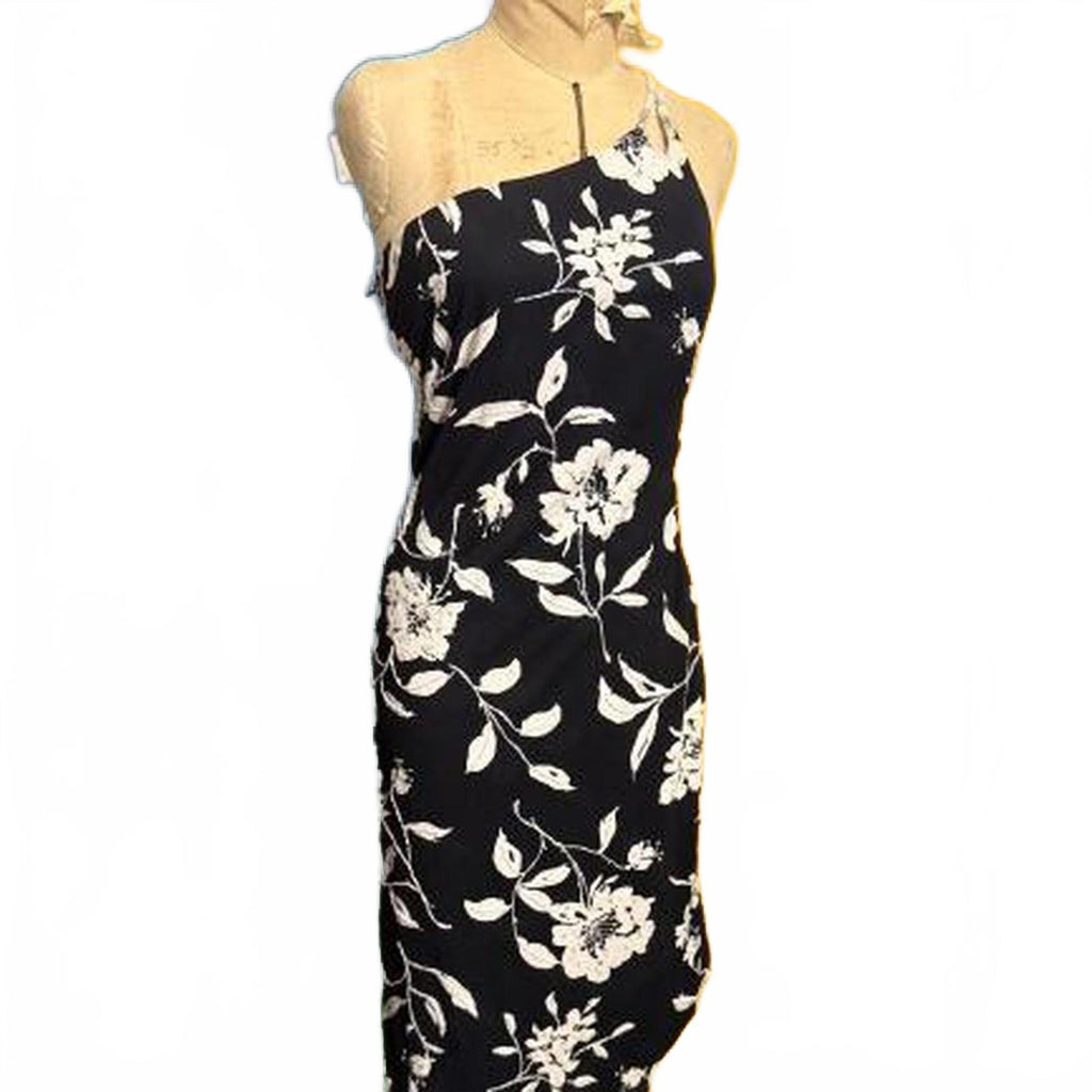Cache Black and White Floral Asymmetrical Dress