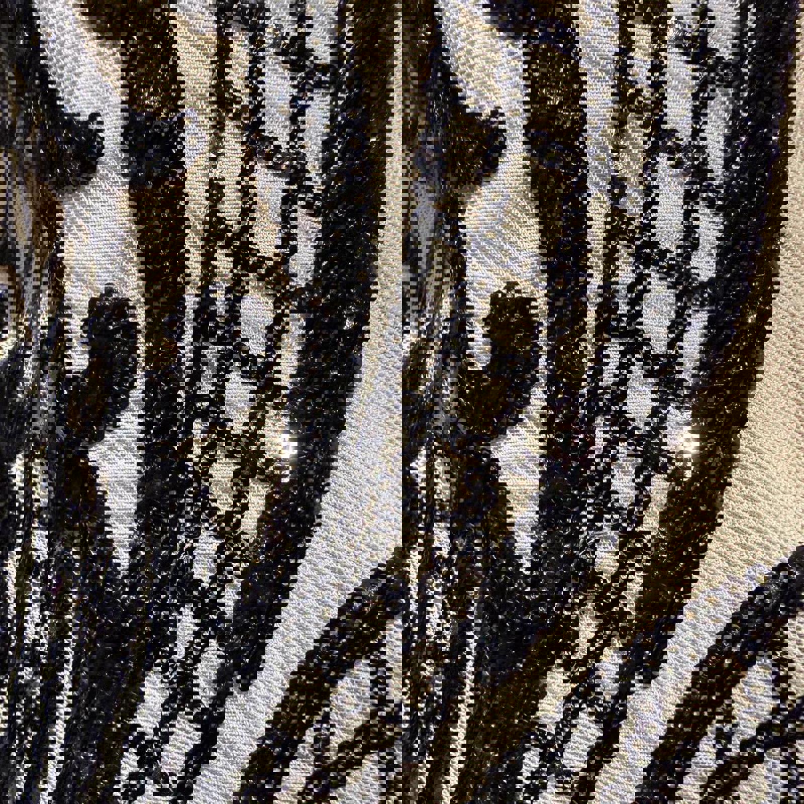 ReVamped Long Sleeve Black Sequin Embellished Dress with Nude Mesh Base