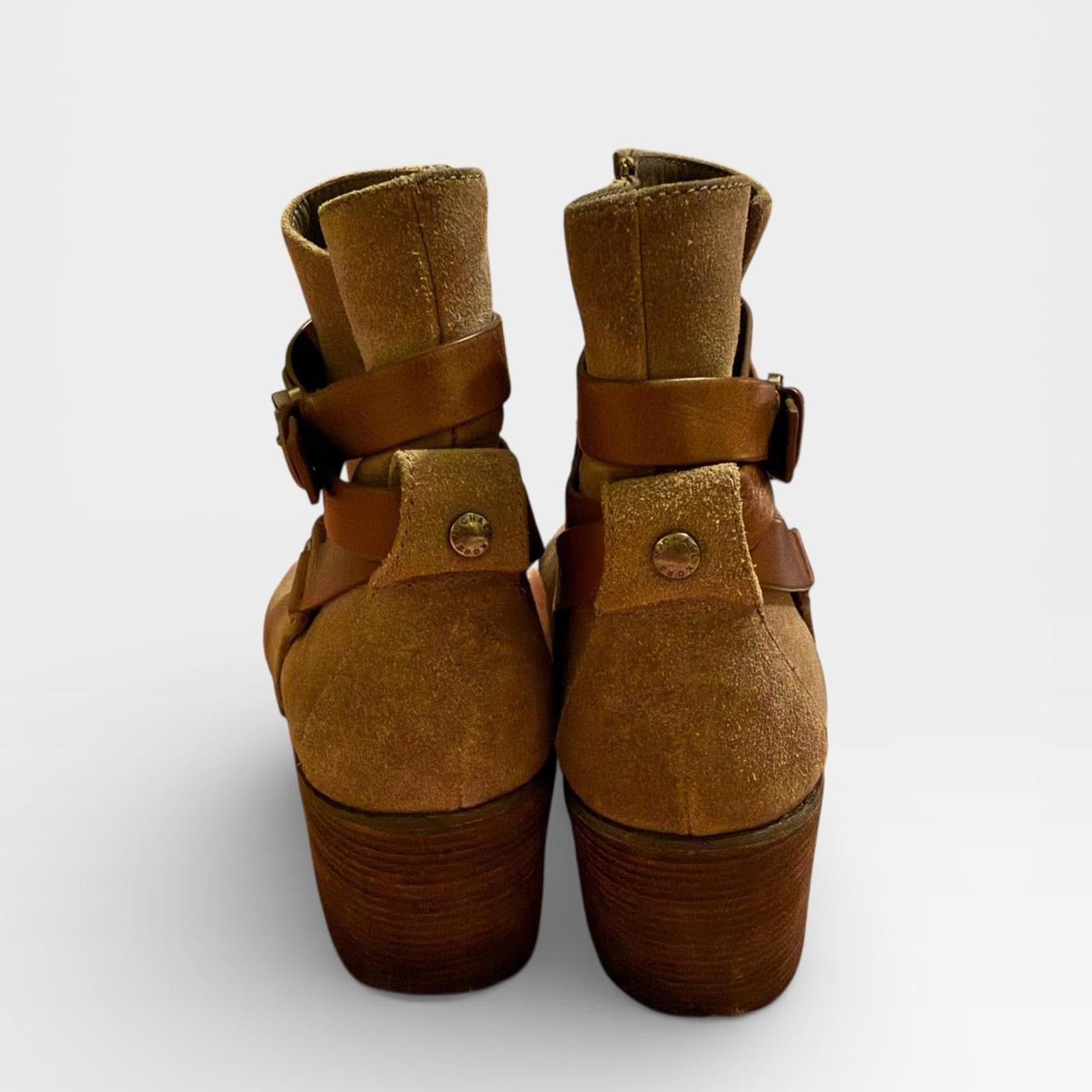 Michael Kors Beige Suede Ankle Boots with Brown Straps