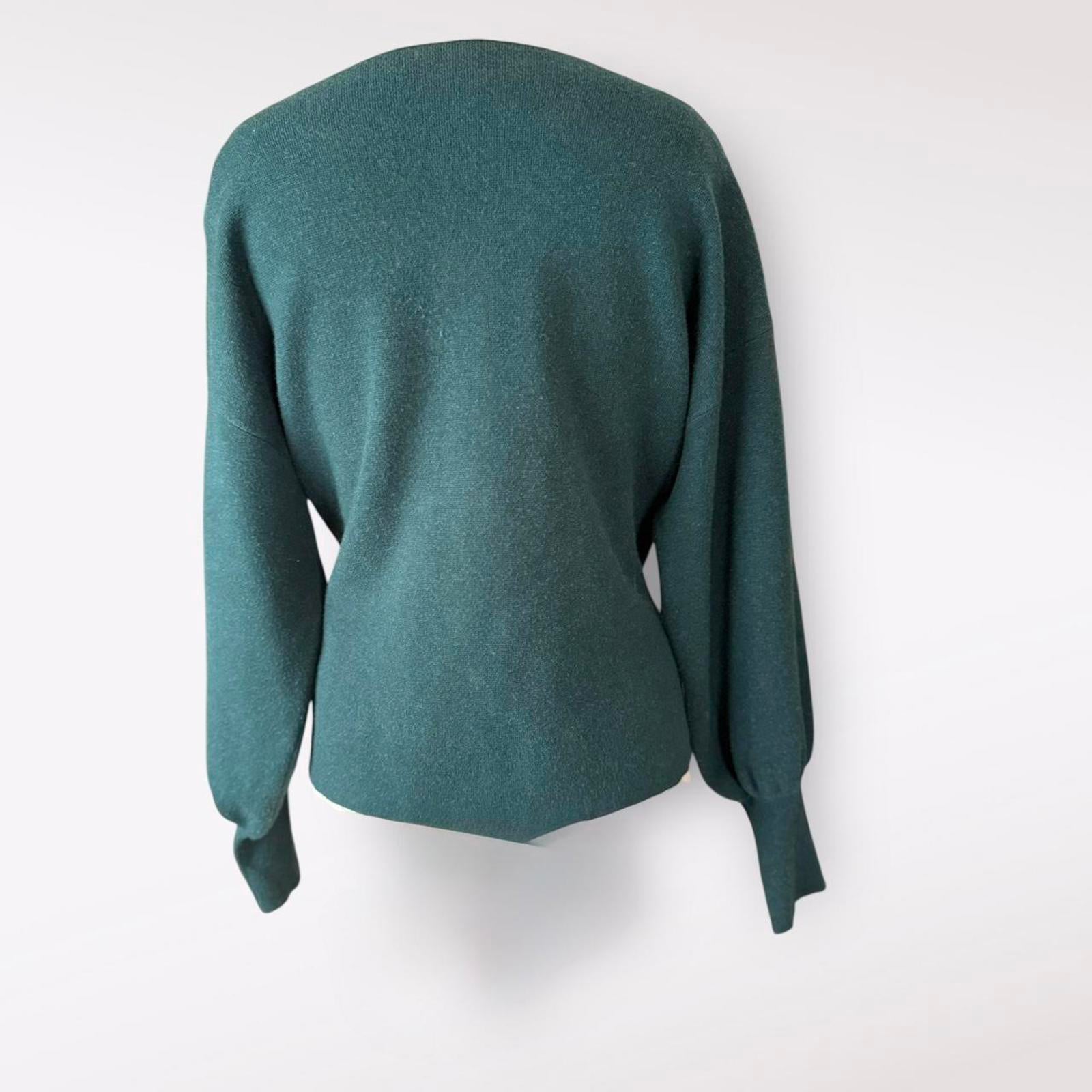 Dark Green Long Sleeve Sweater with Waist Tie Belt