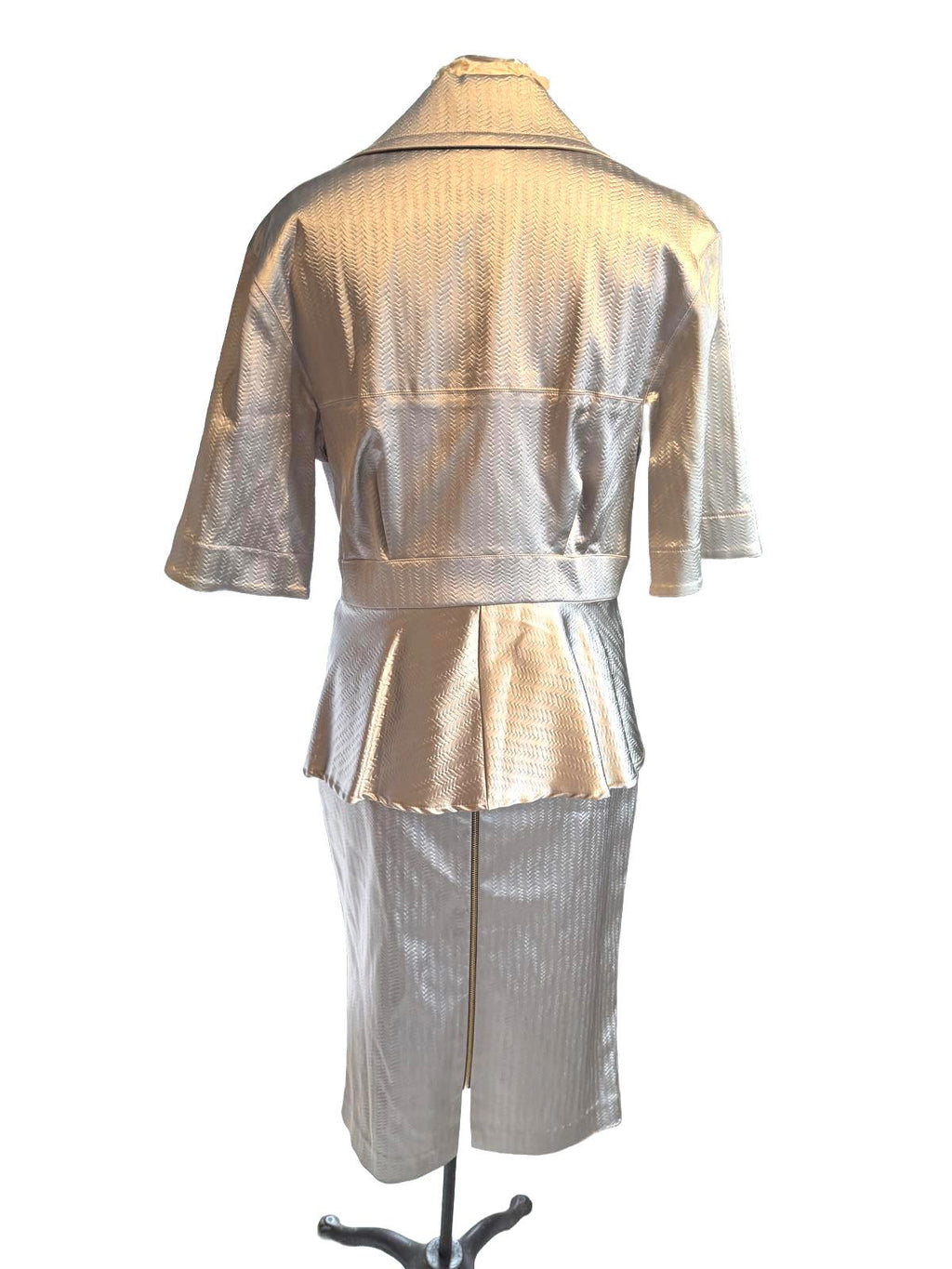 AYSHA Metallic Two-Piece Skirt Suit with Belt