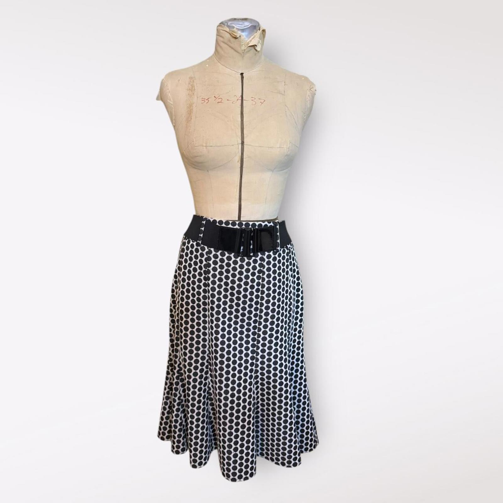Carole Little Black and White Polka Dot Skirt with Belt