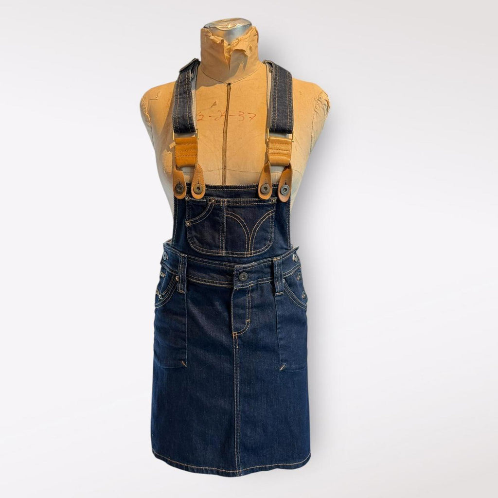 Dolce & Gabbana RARE Denim Overall Skirt with Leather Straps