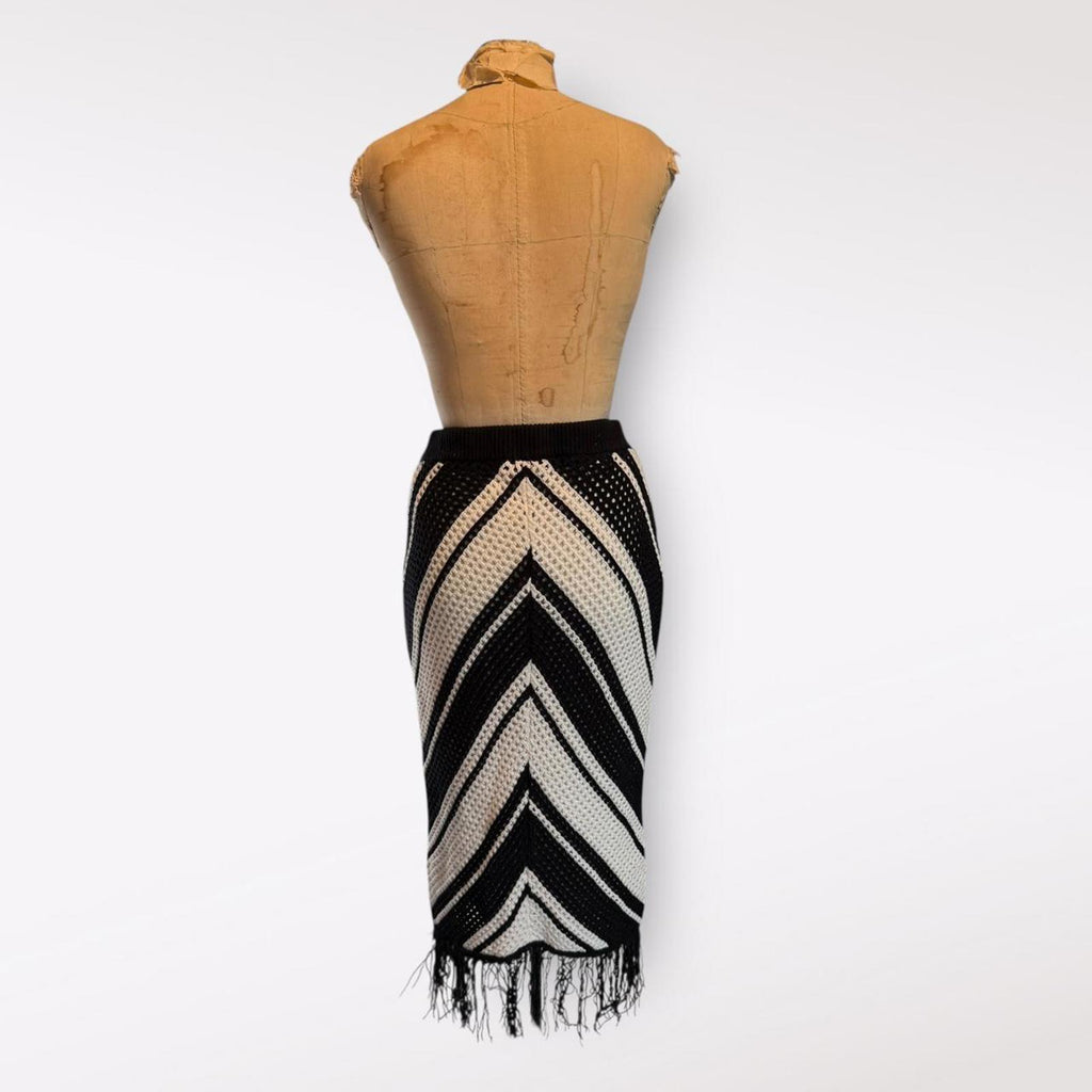 Willow & Wind Black and White Chevron Crochet Fringe Skirt