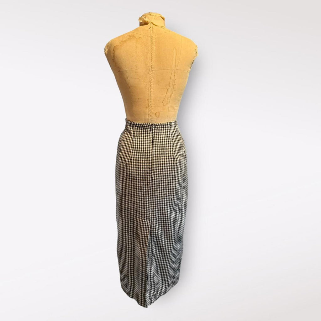 Tracy Evans Vintage Black and White Houndstooth Midi Skirt