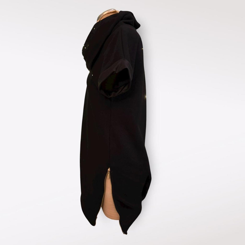 Black Zip-Up Collar Shirt Dress. Made in Italy