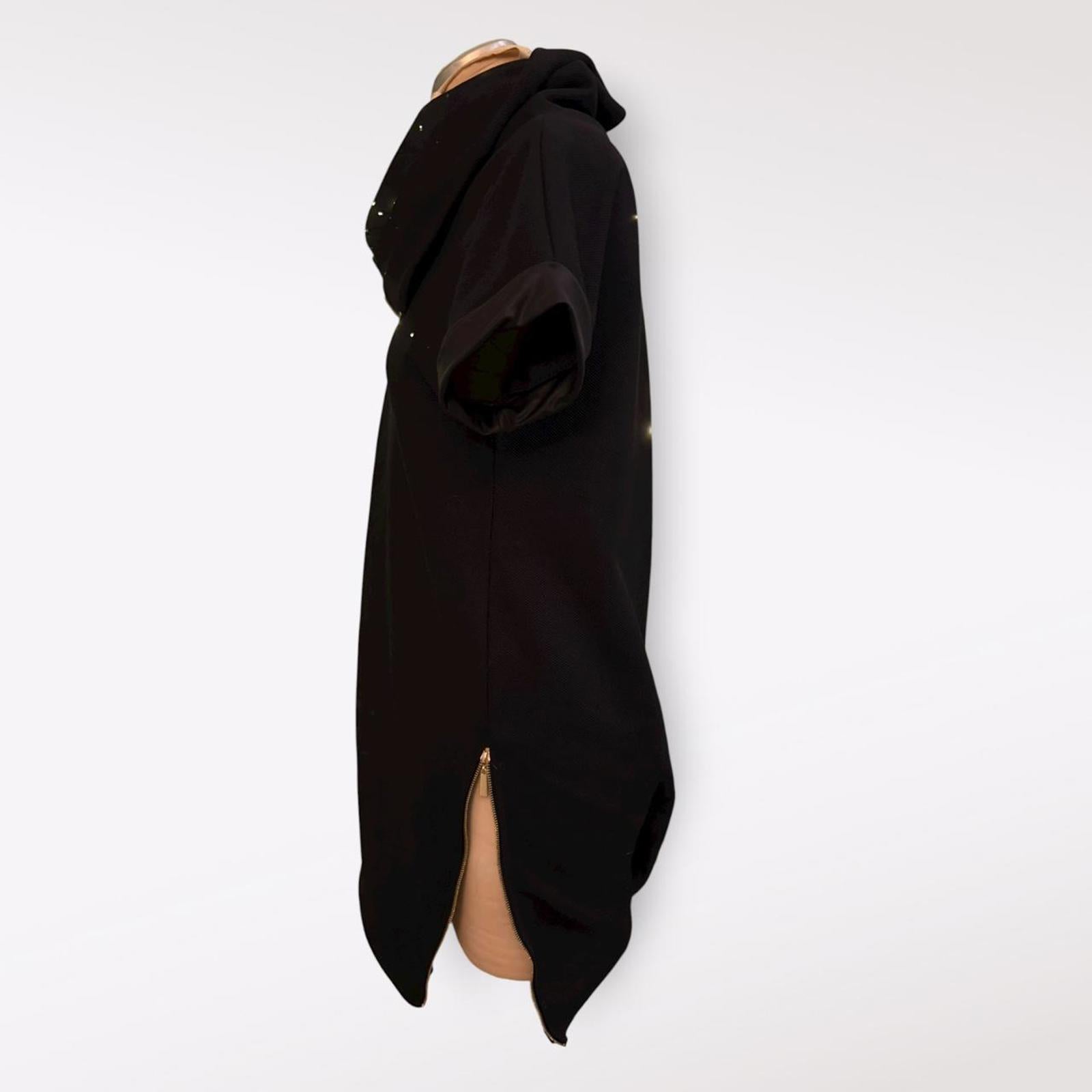 Black Zip-Up Collar Shirt Dress. Made in Italy