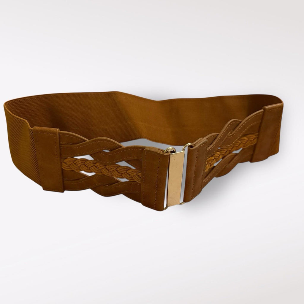 GRACE KARIN Women's Large Elastic Brown Foxy Belt Retro Wide Waist Gold