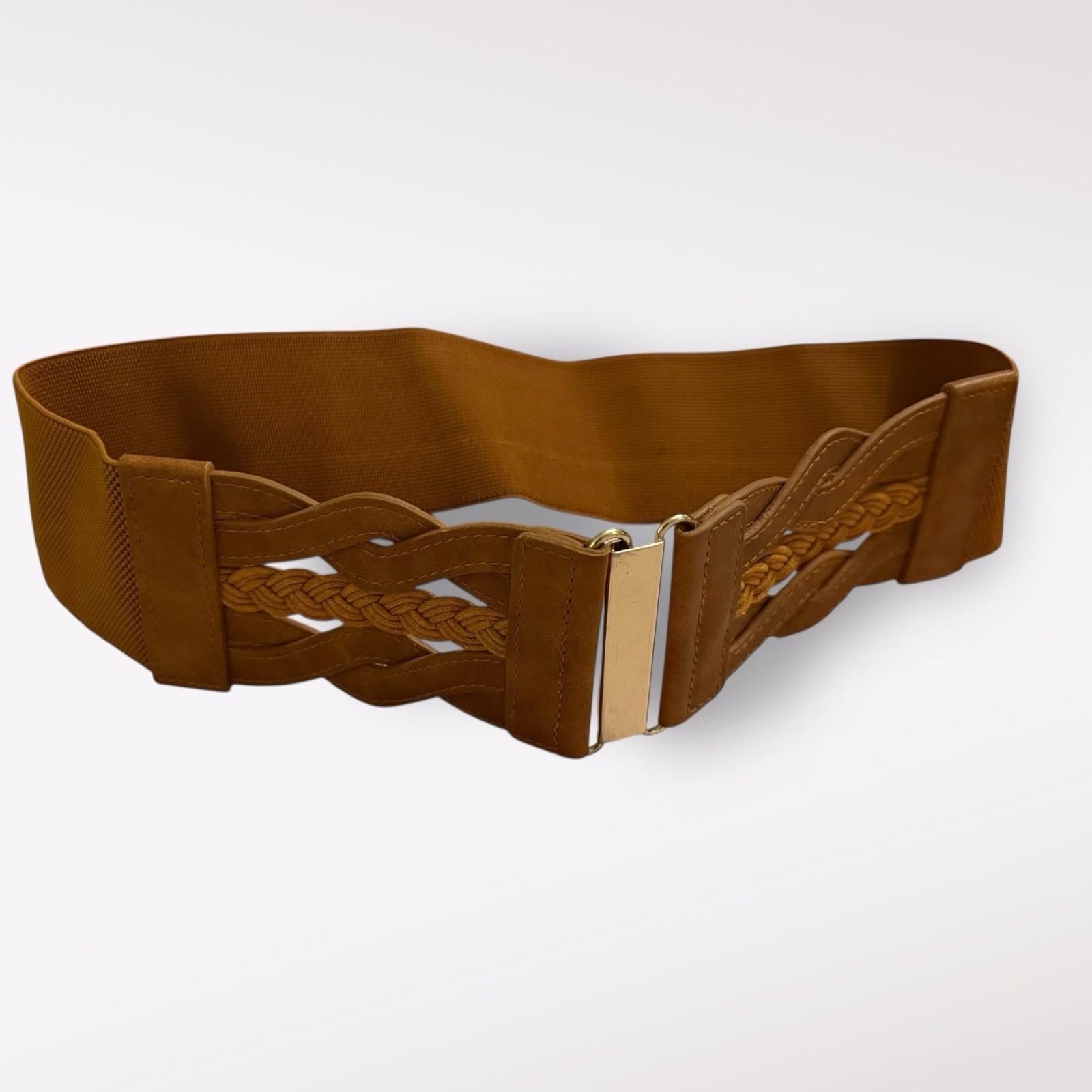 GRACE KARIN Women's Large Elastic Brown Foxy Belt Retro Wide Waist Gold