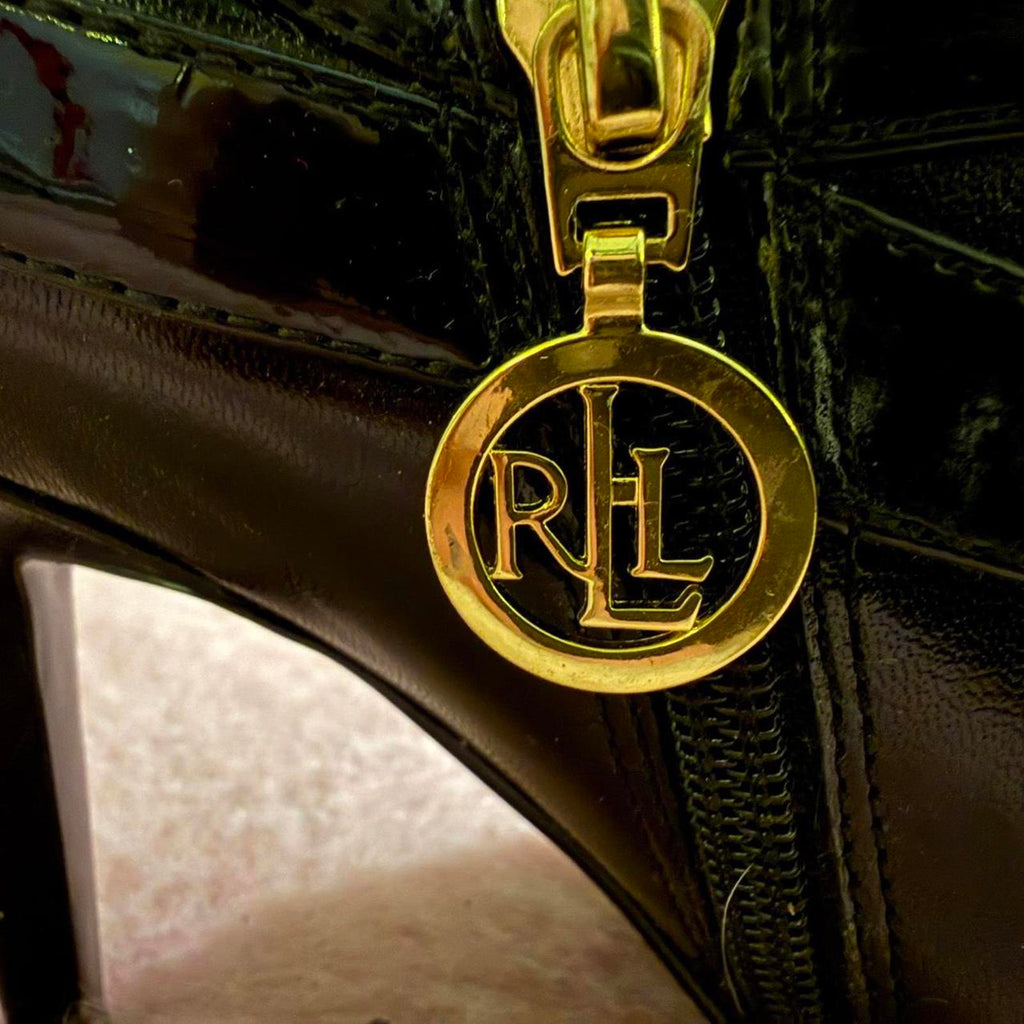 Ralph Lauren Black Leather Pointed Toe High Heel Booties