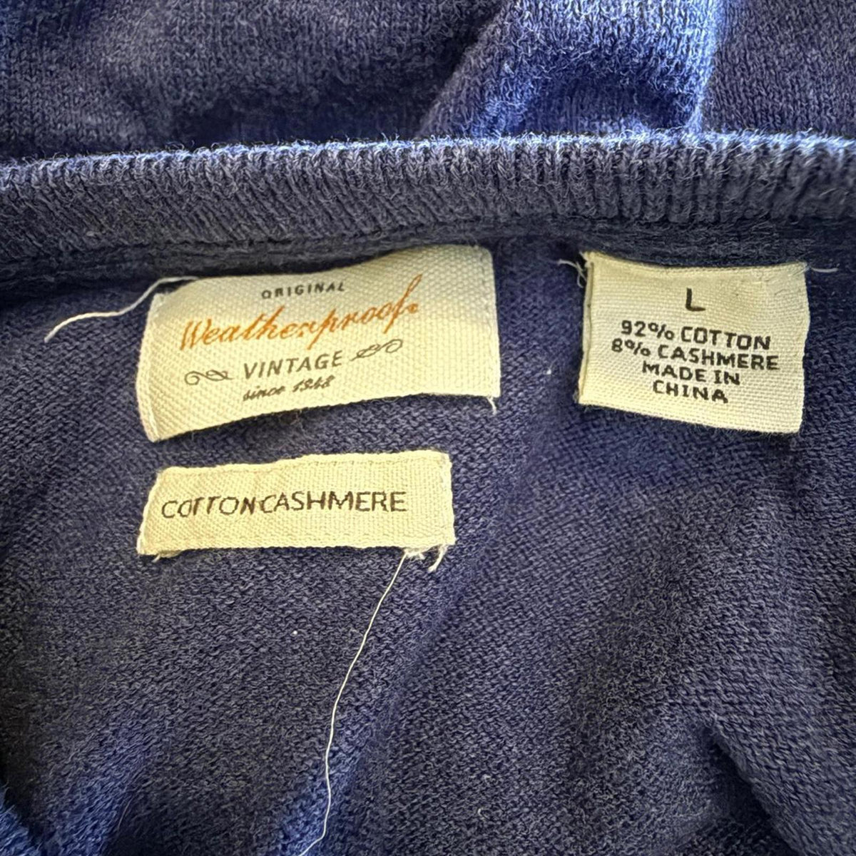 Weatherproof Cashmere/Cotton Blend Bue V-neck Sweater