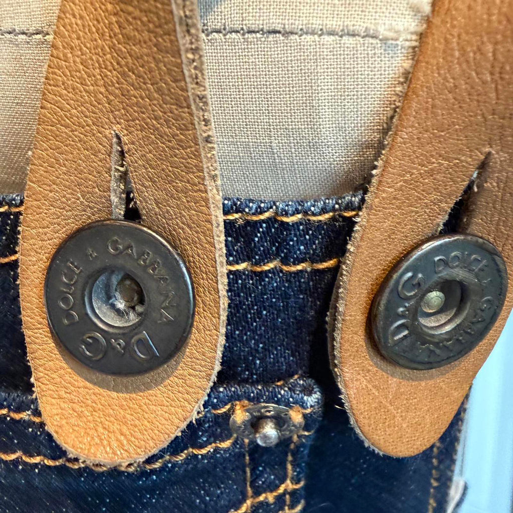 Dolce & Gabbana RARE Denim Overall Skirt with Leather Straps