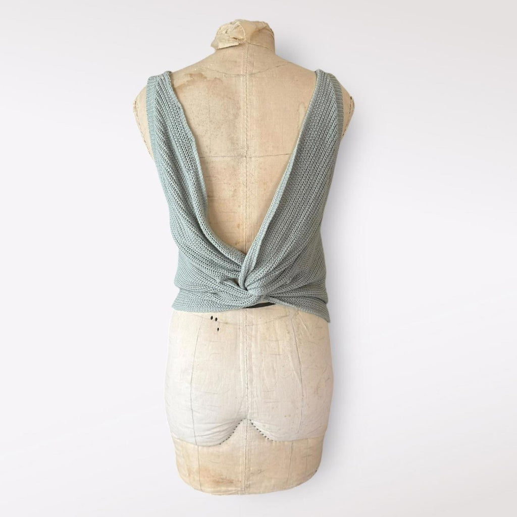 Lulus Sage Green Knit Tank Top with Twist Back Detail
