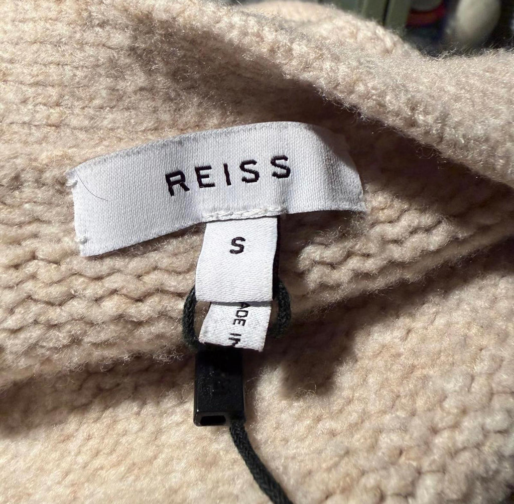 Reiss Beige Button-Up Knit Cardigan Sweater with Pockets