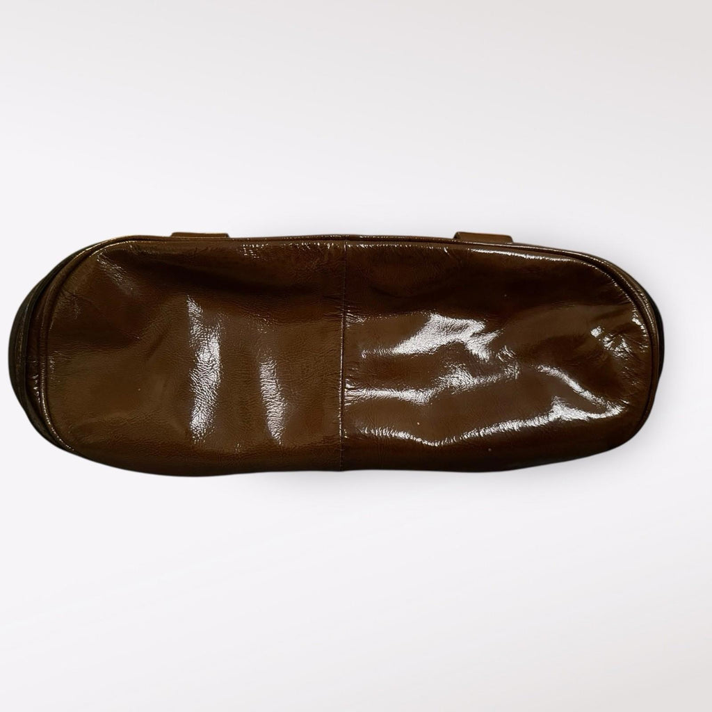 Francesco Biasia Brown Patent Leather Satchel Shoulder Bag