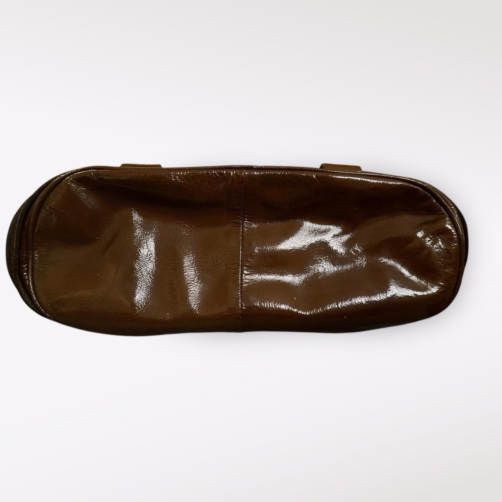 Francesco Biasia Brown Patent Leather Satchel Shoulder Bag