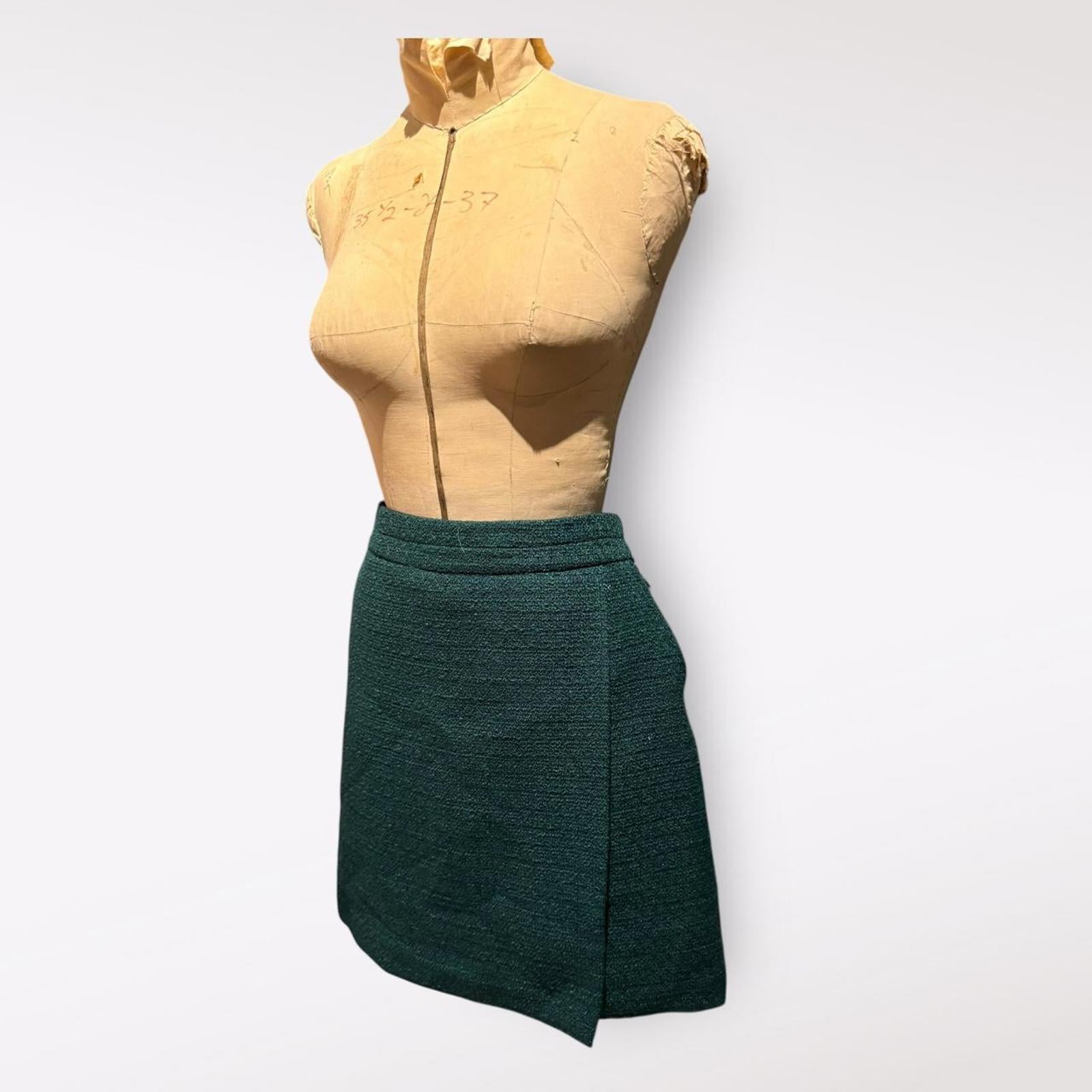Karl Lagerfeld Dark Green Tweed Wool Mini Skirt