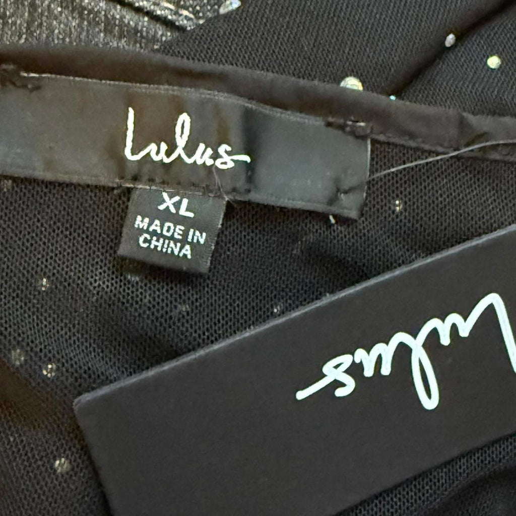 Lulus Black Sheer Long Sleeve Maxi Dress with Rhinestones