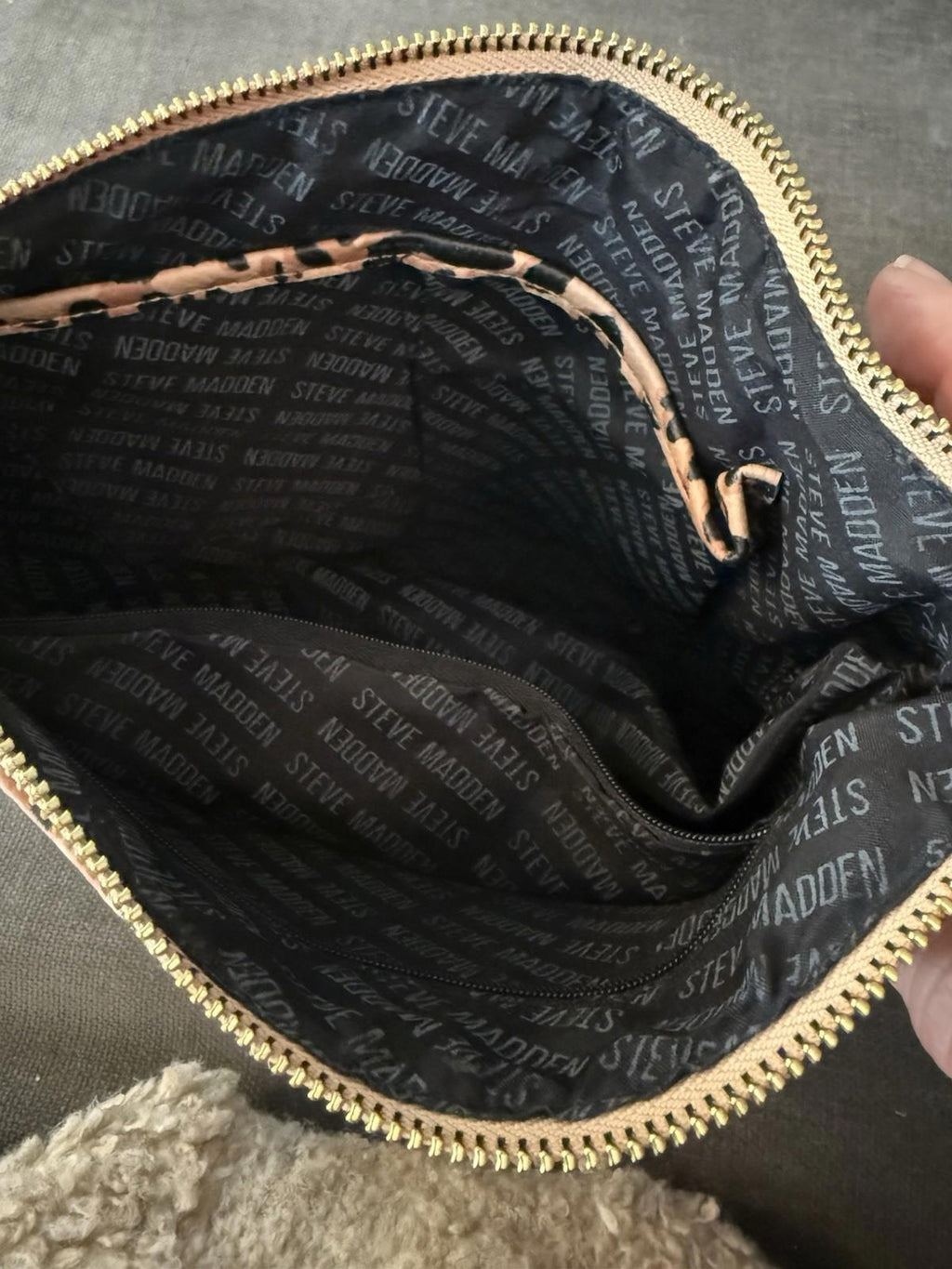 Steve Madden Animal Leopard Cheetah Print Clutch Cosmetic Bag Black/Brown