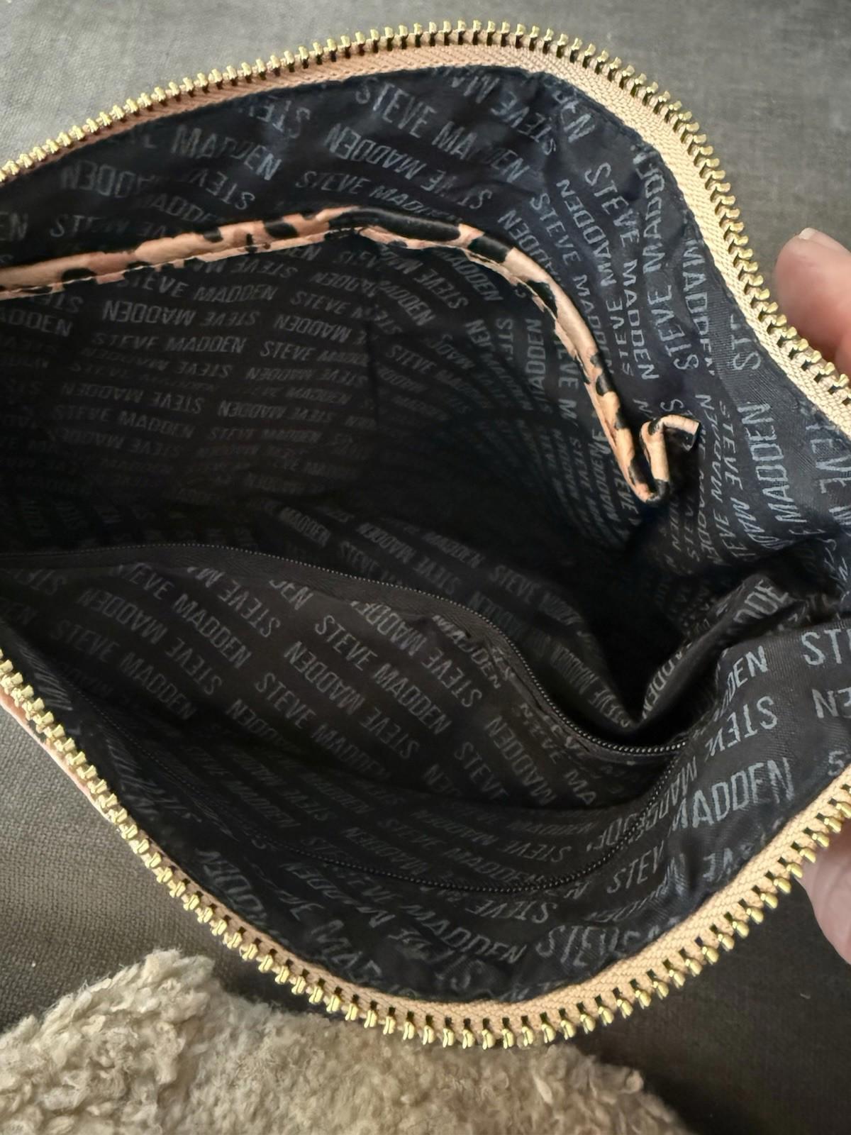 Steve Madden Animal Leopard Cheetah Print Clutch Cosmetic Bag Black/Brown