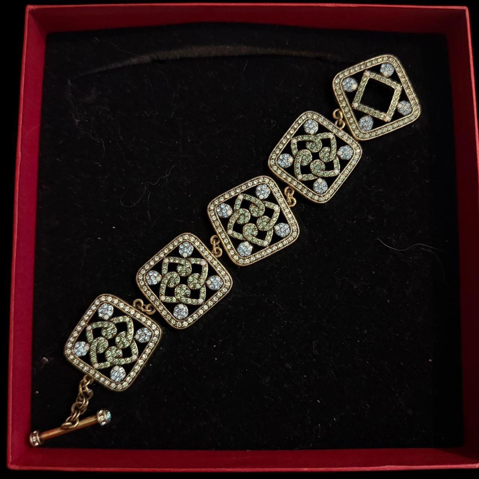 Heidi Daus Gold Tone Rhinestone Square Link Bracelet