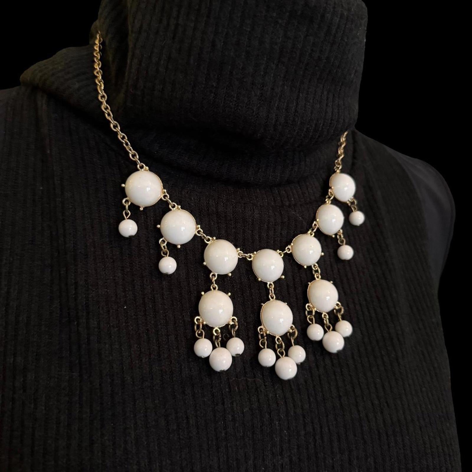 White and Gold Beaded Bib Necklace