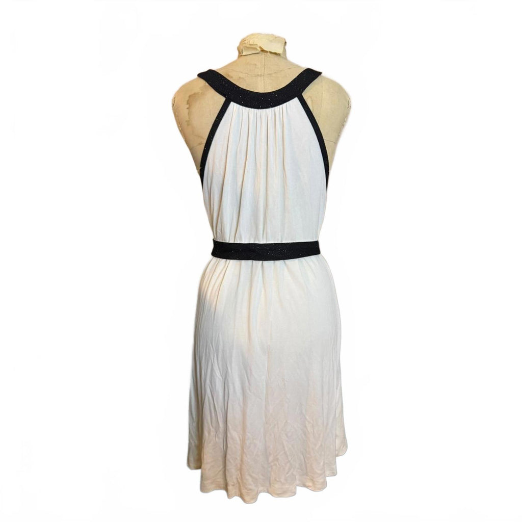 Sleeveless White Dress with Black Trim and Belt Size S