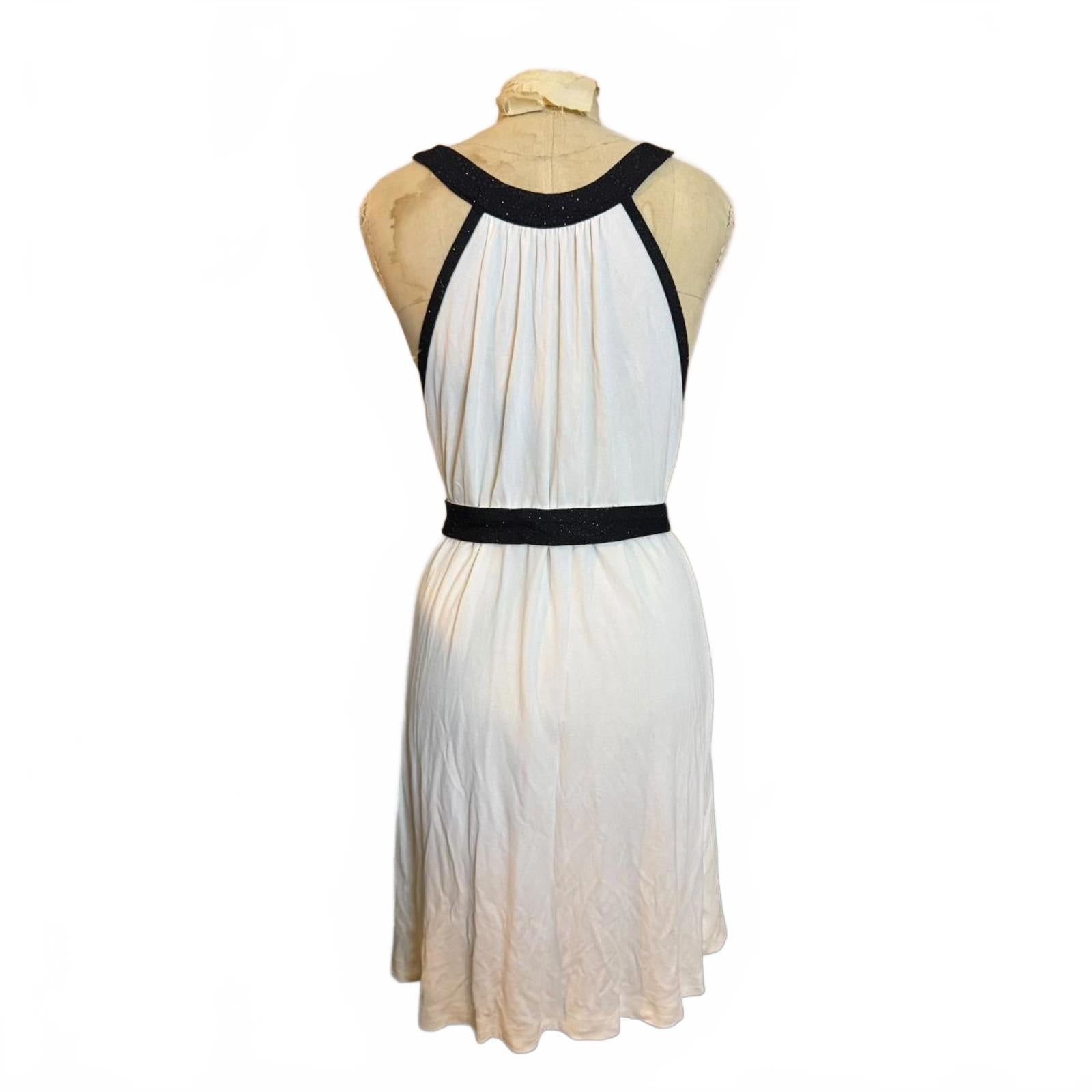 Sleeveless White Dress with Black Trim and Belt Size S