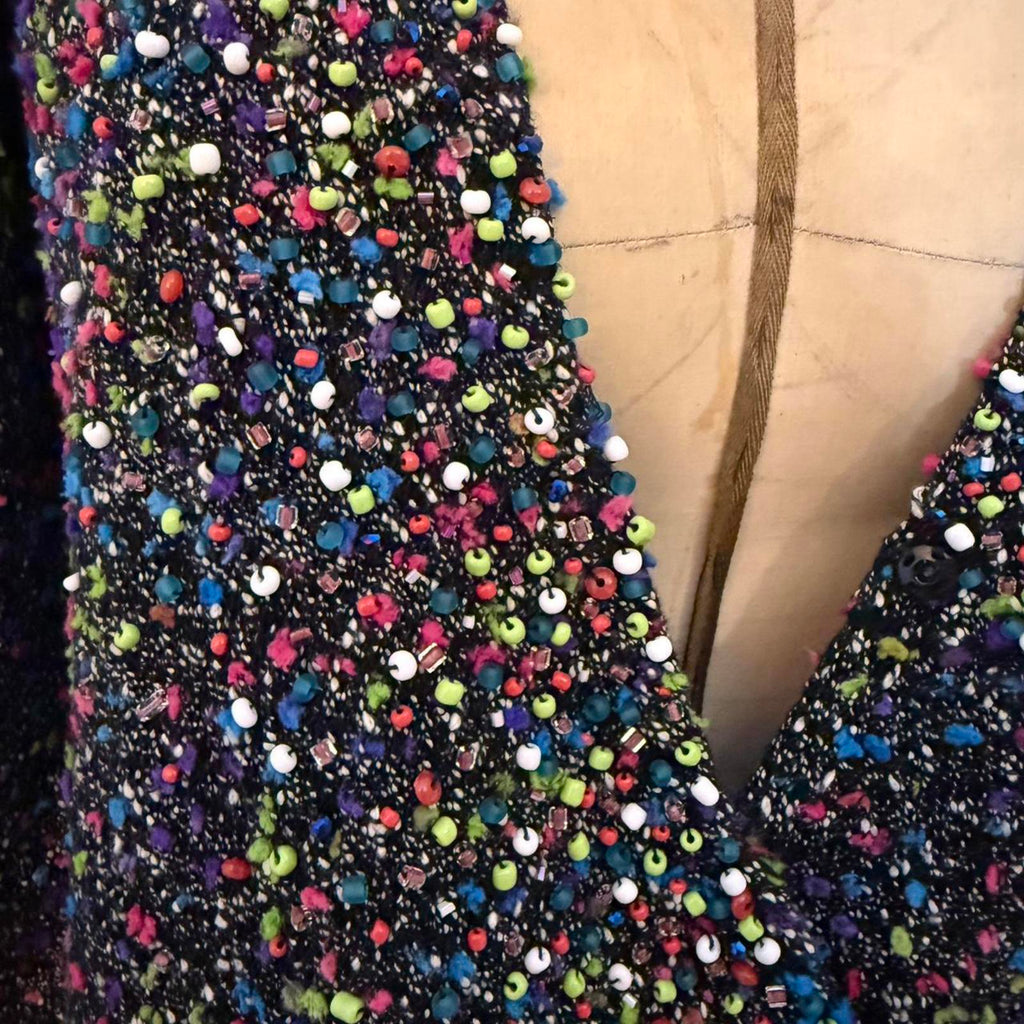 Diane von Furstenberg Textured Multicolor Beaded Cardigan Sweater