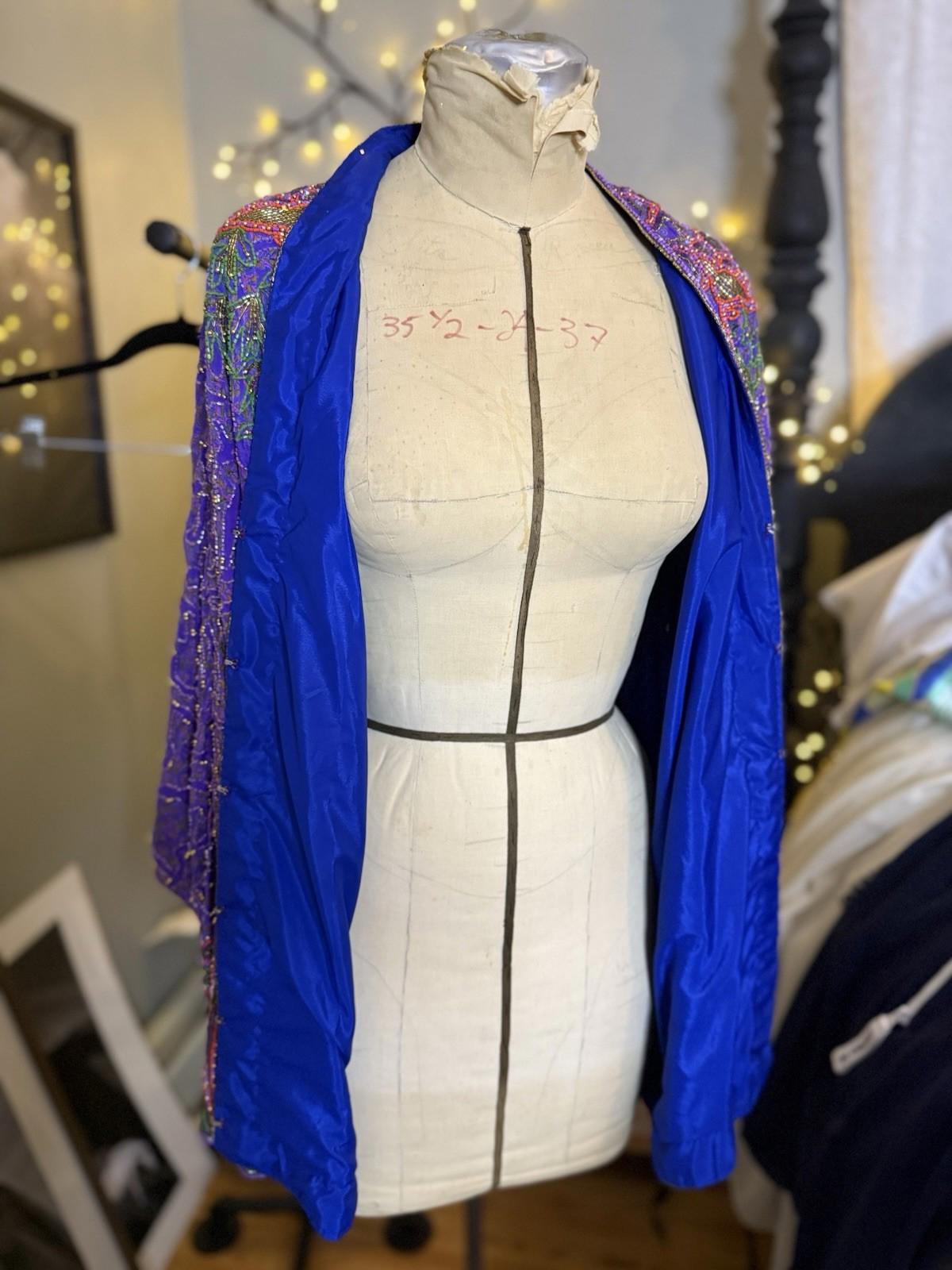 Vintage Beaded Embroidered Jacket Purple Green Pink