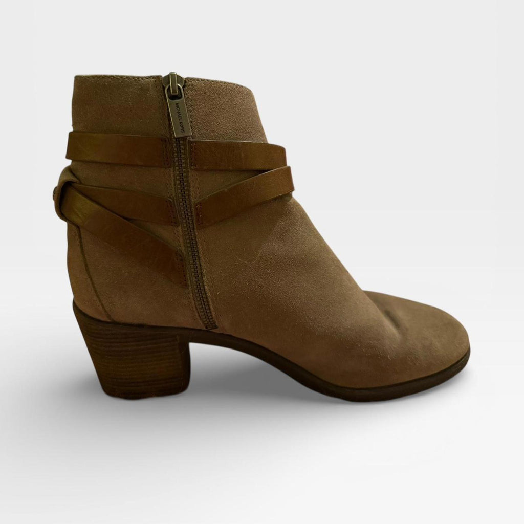 Michael Kors Beige Suede Ankle Boots with Brown Straps