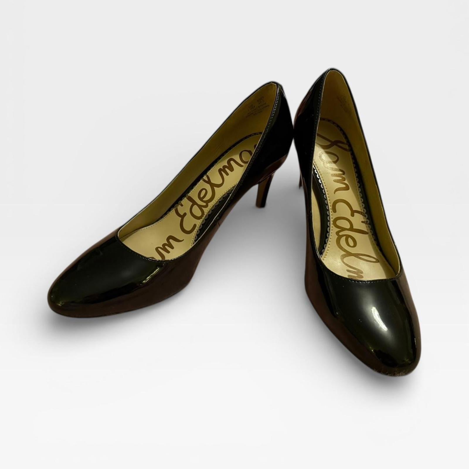 Sam Edelman Black Patent Leather Mid Heel Pumps