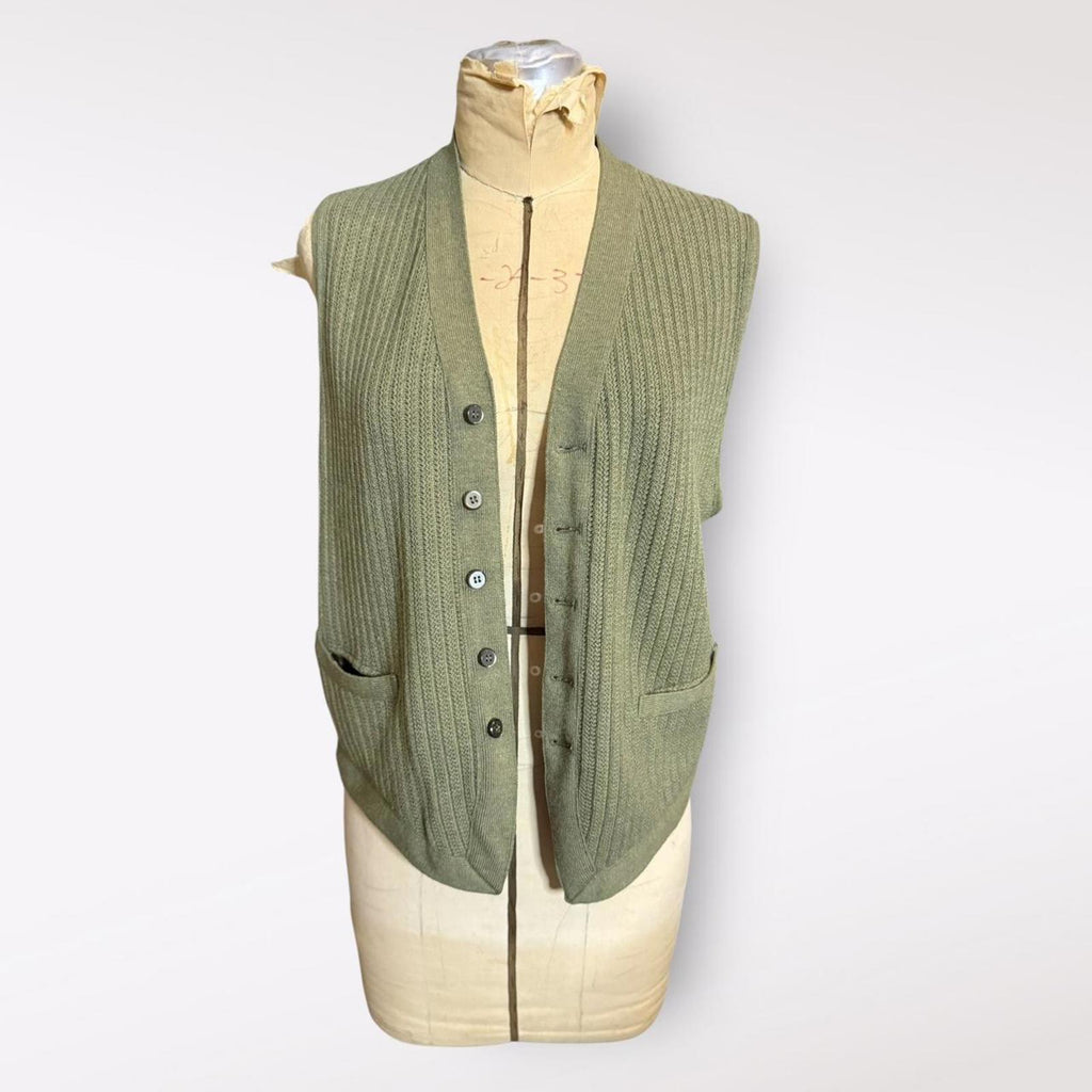 Cox Moore Olive Green Knit Button-Up Vest