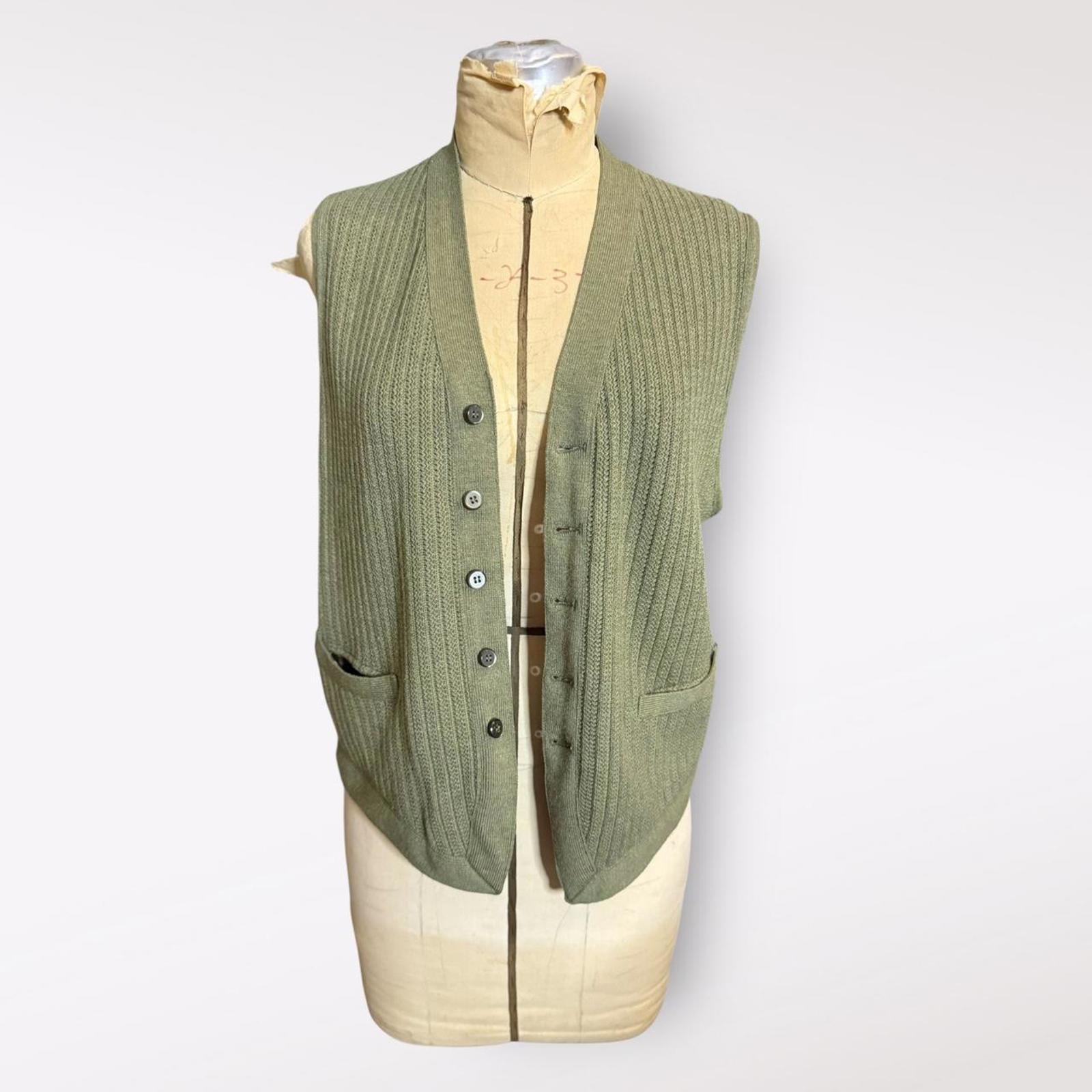 Cox Moore Olive Green Knit Button-Up Vest