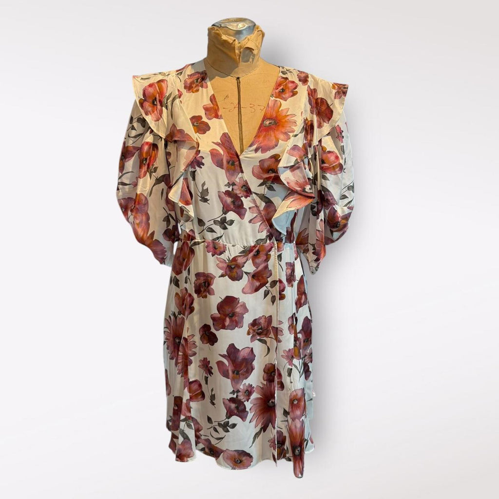 The Kooples Floral Print Ruffle Sleeve Dress with Slip